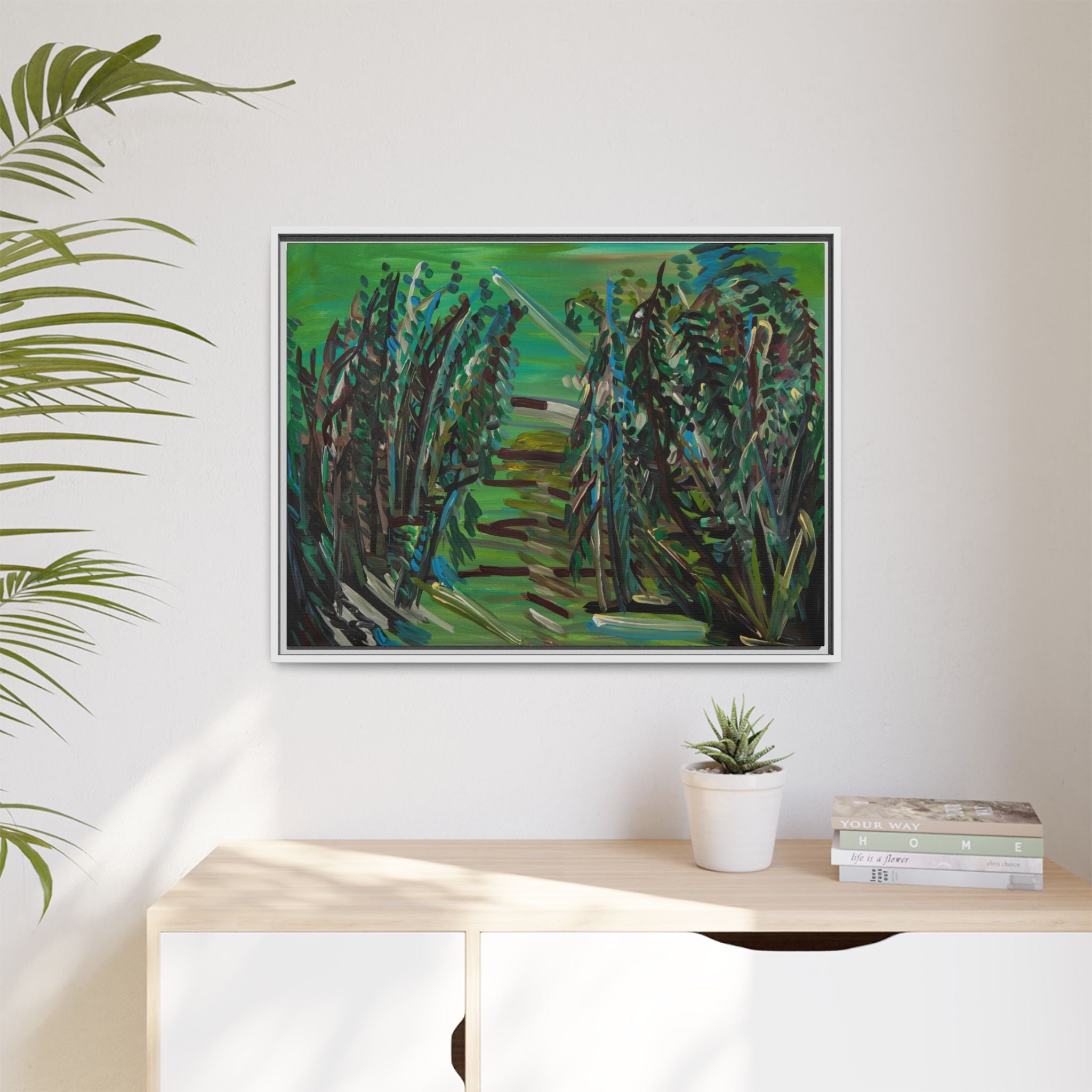 Framed Abstract Green Landscape Canvas Print