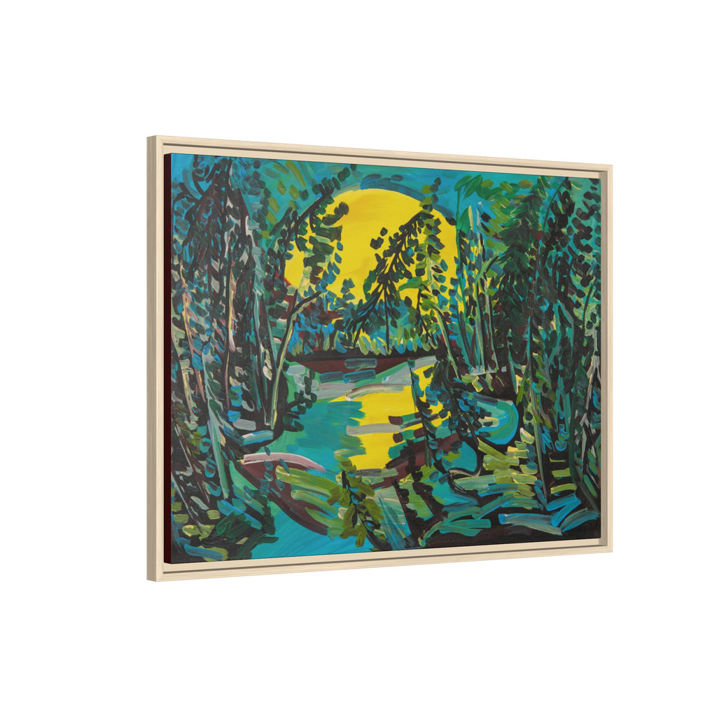 Framed Matte Canvas - Vibrant Moonlit Forest Landscape