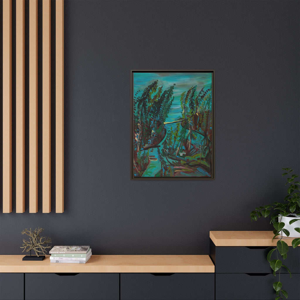 Teal Forest River — Framed Matte Canvas Wall Art