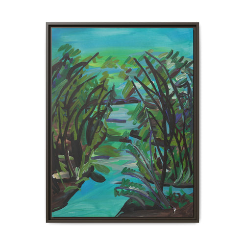 #28 Boreal Hotelier Framed Matte Canvas Print — Serene Blue-Green Wetland Landscape