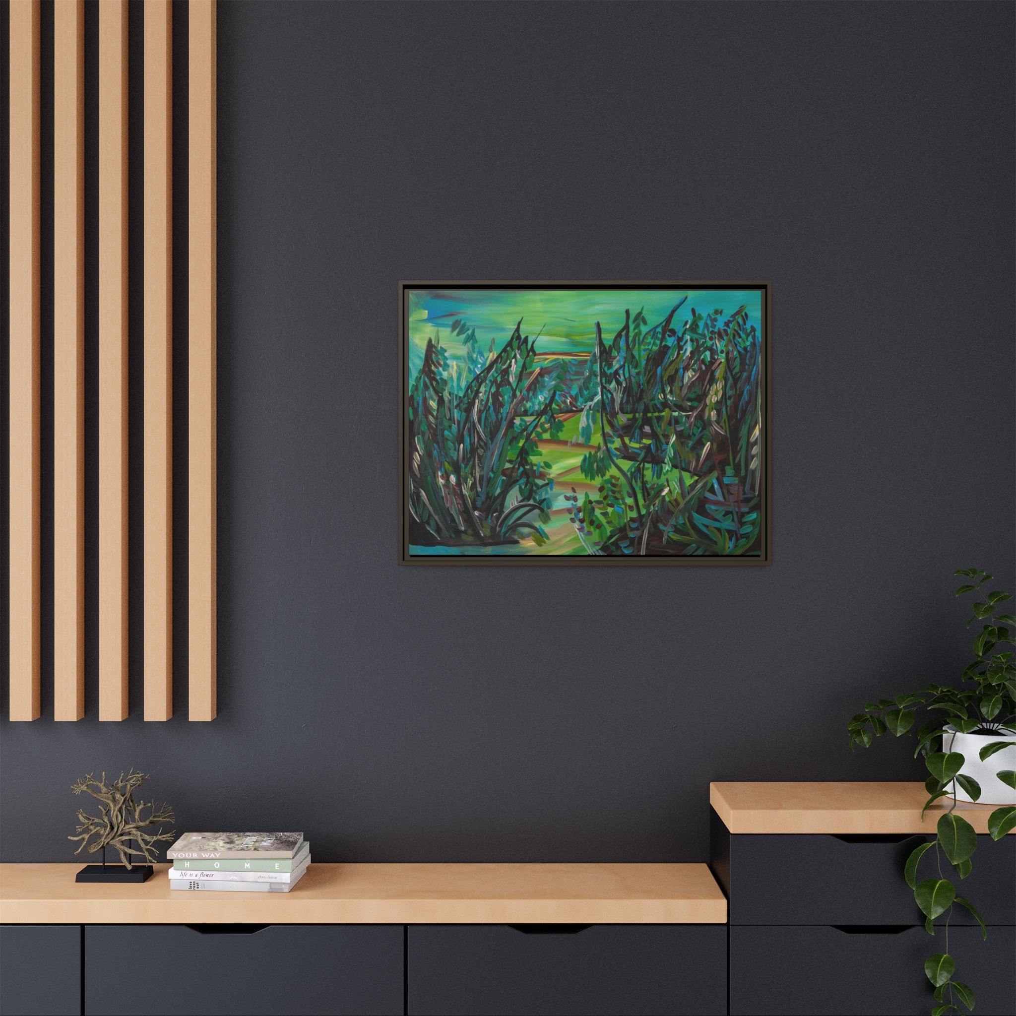 Framed Matte Canvas - Lush Green Abstract Landscape Art