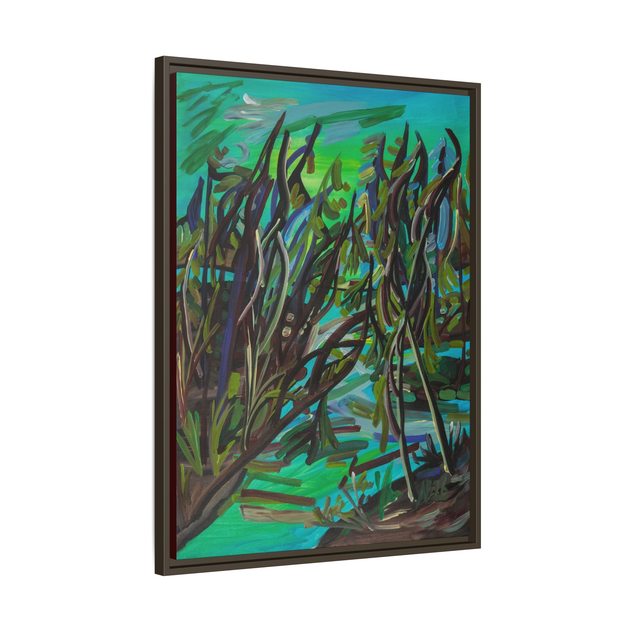 Framed Matte Canvas Art - Abstract Green Willow Landscape