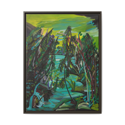 Abstract Green Forest Matte Framed Canvas — Lush Landscape Wall Art