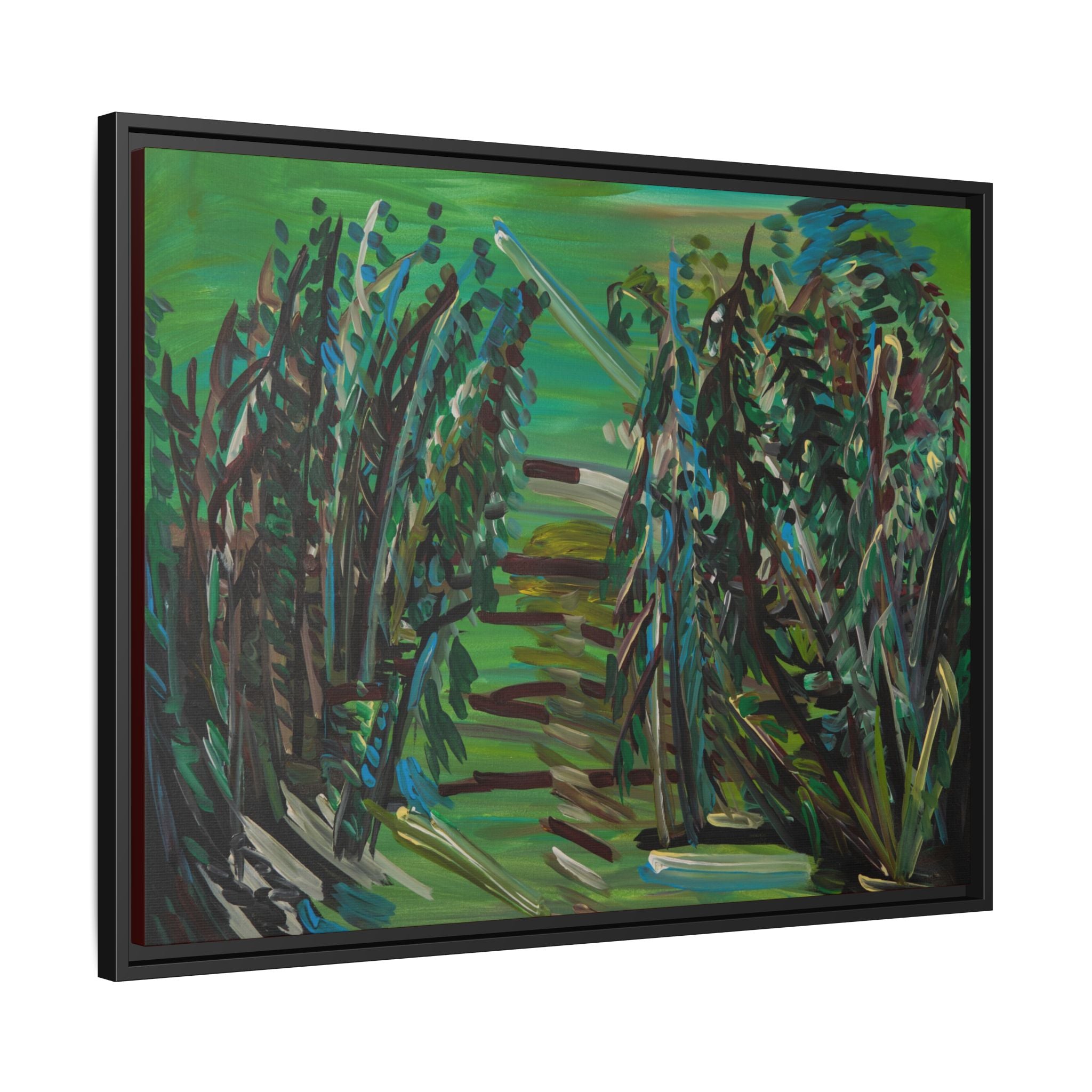 Framed Abstract Green Landscape Canvas Print