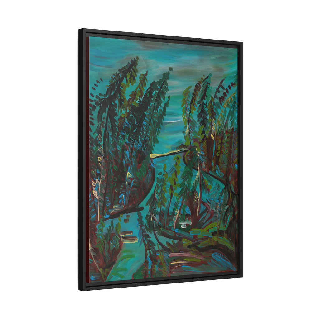 Teal Forest River — Framed Matte Canvas Wall Art