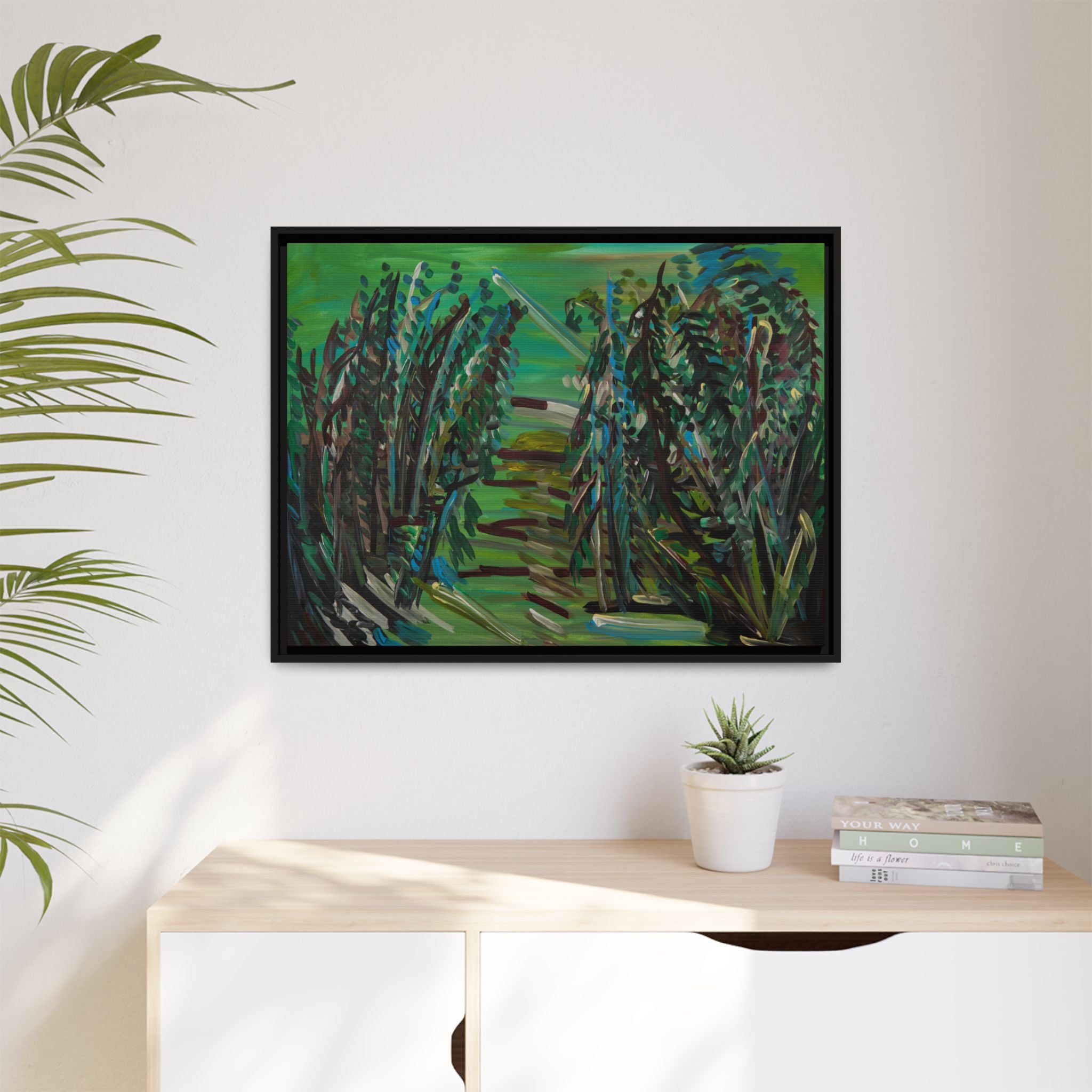 Framed Abstract Green Landscape Canvas Print