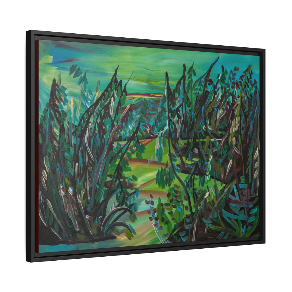 Framed Matte Canvas - Lush Green Abstract Landscape Art