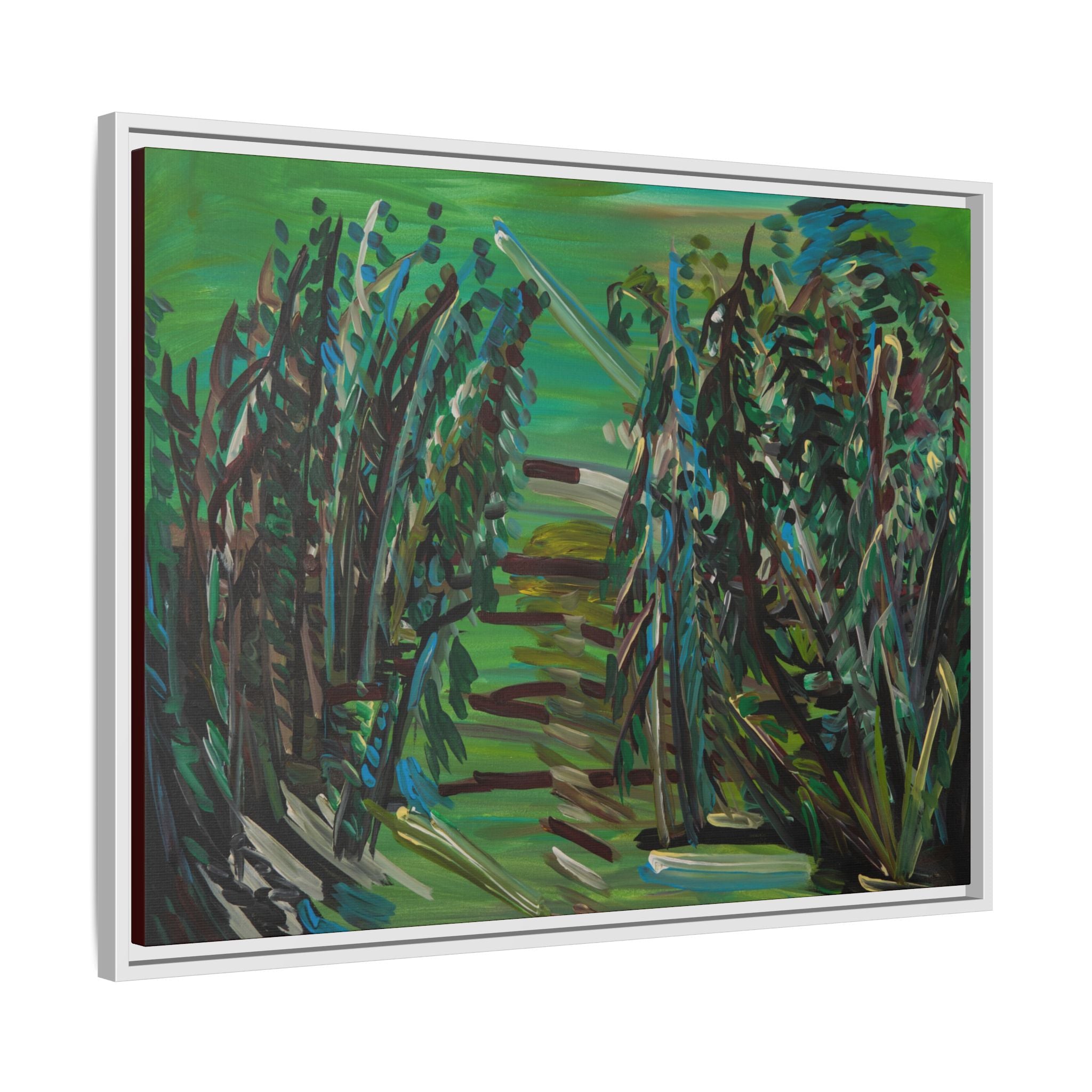 Framed Abstract Green Landscape Canvas Print