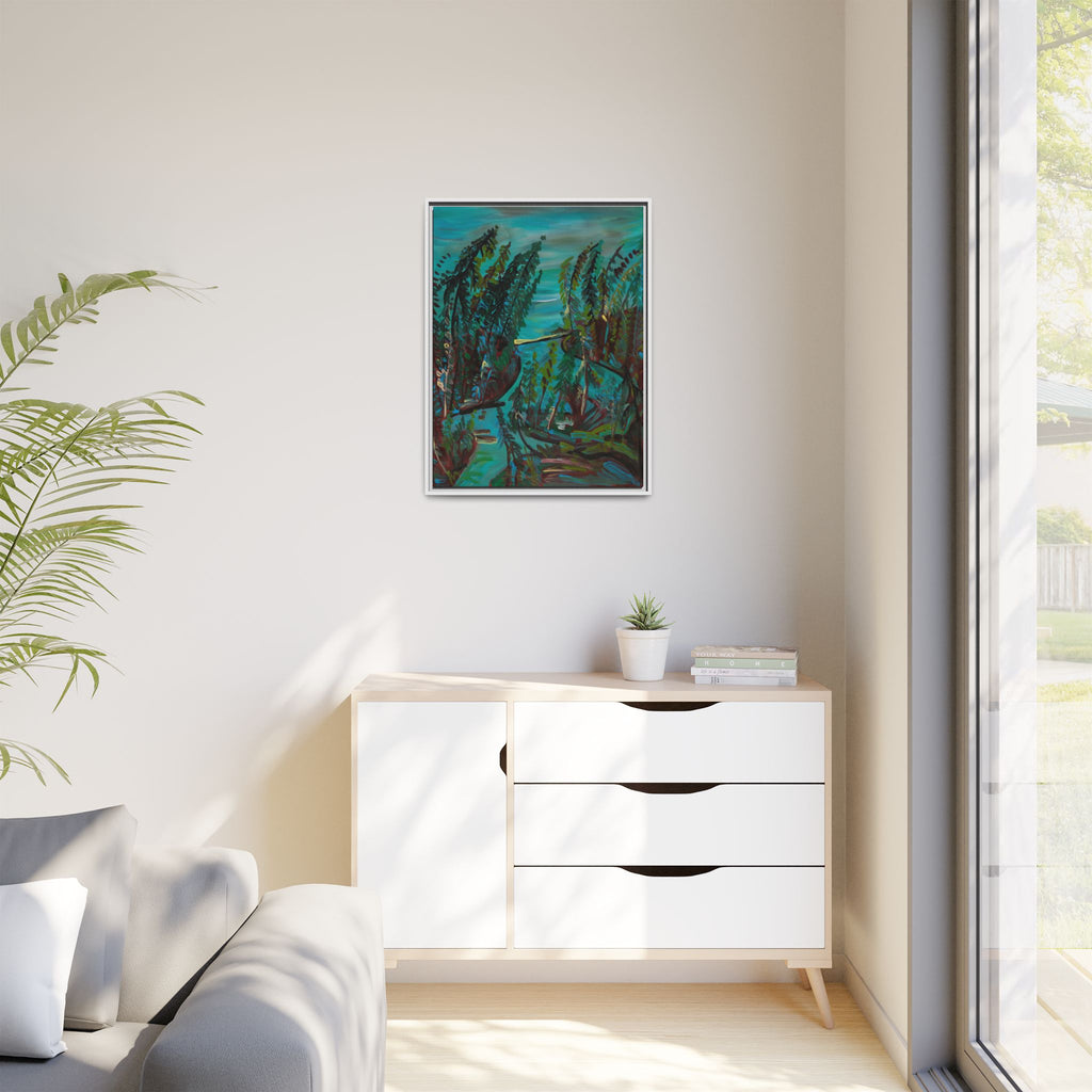 Teal Forest River — Framed Matte Canvas Wall Art