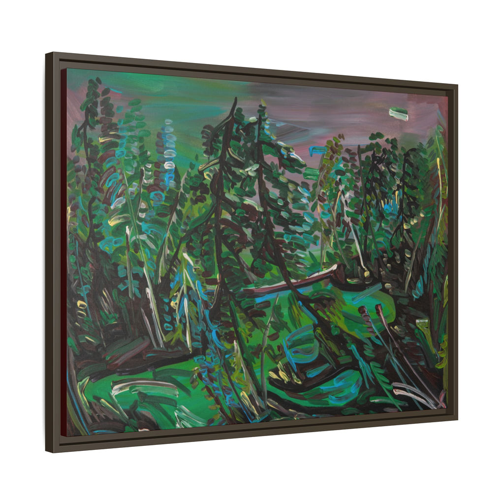 Framed Matte Canvas Print — Abstract Green Forest Landscape