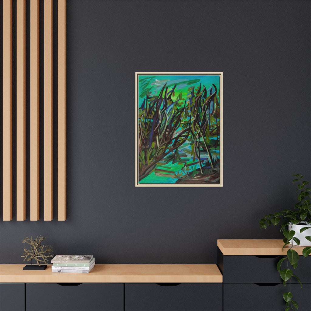 Framed Matte Canvas Art - Abstract Green Willow Landscape