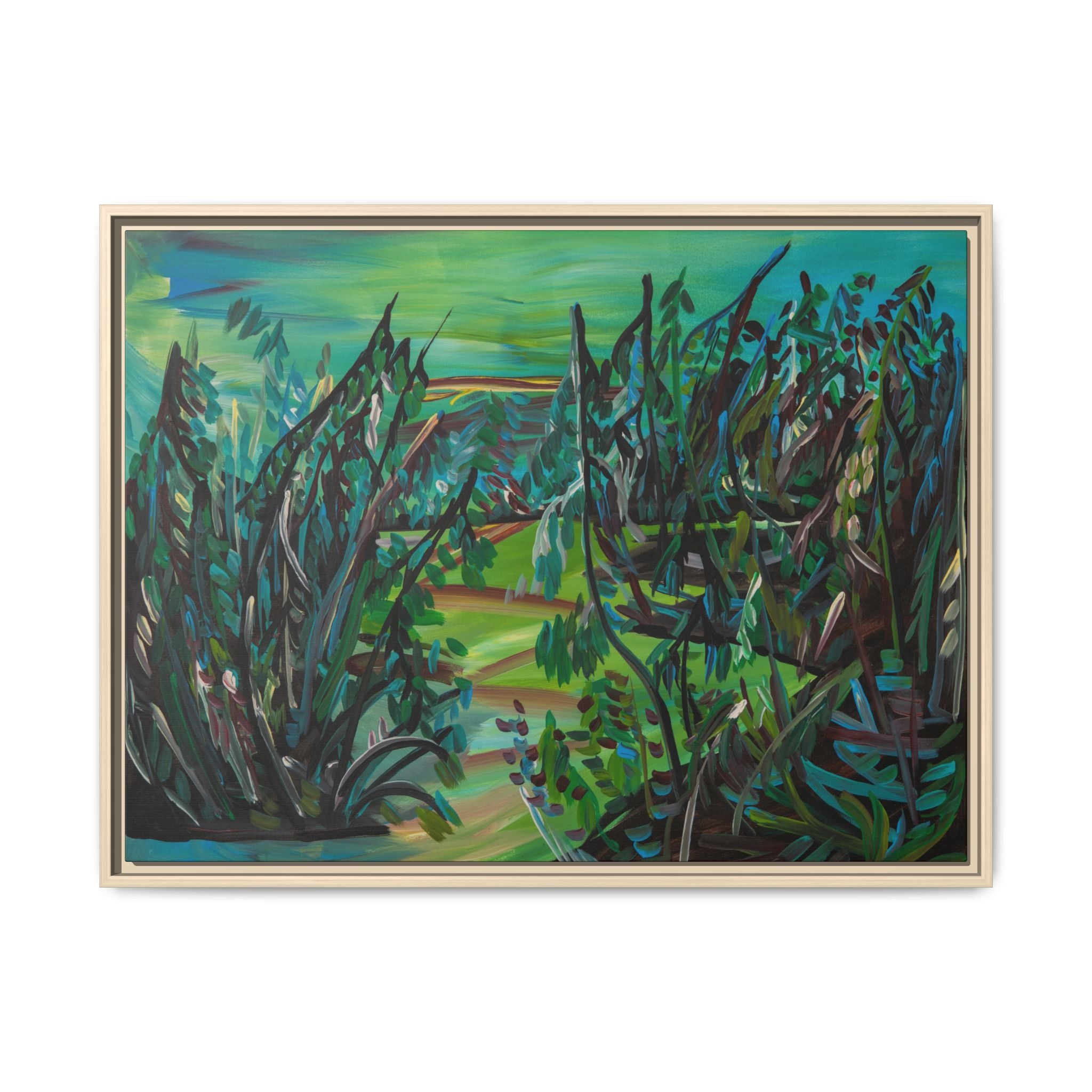 Framed Matte Canvas - Lush Green Abstract Landscape Art