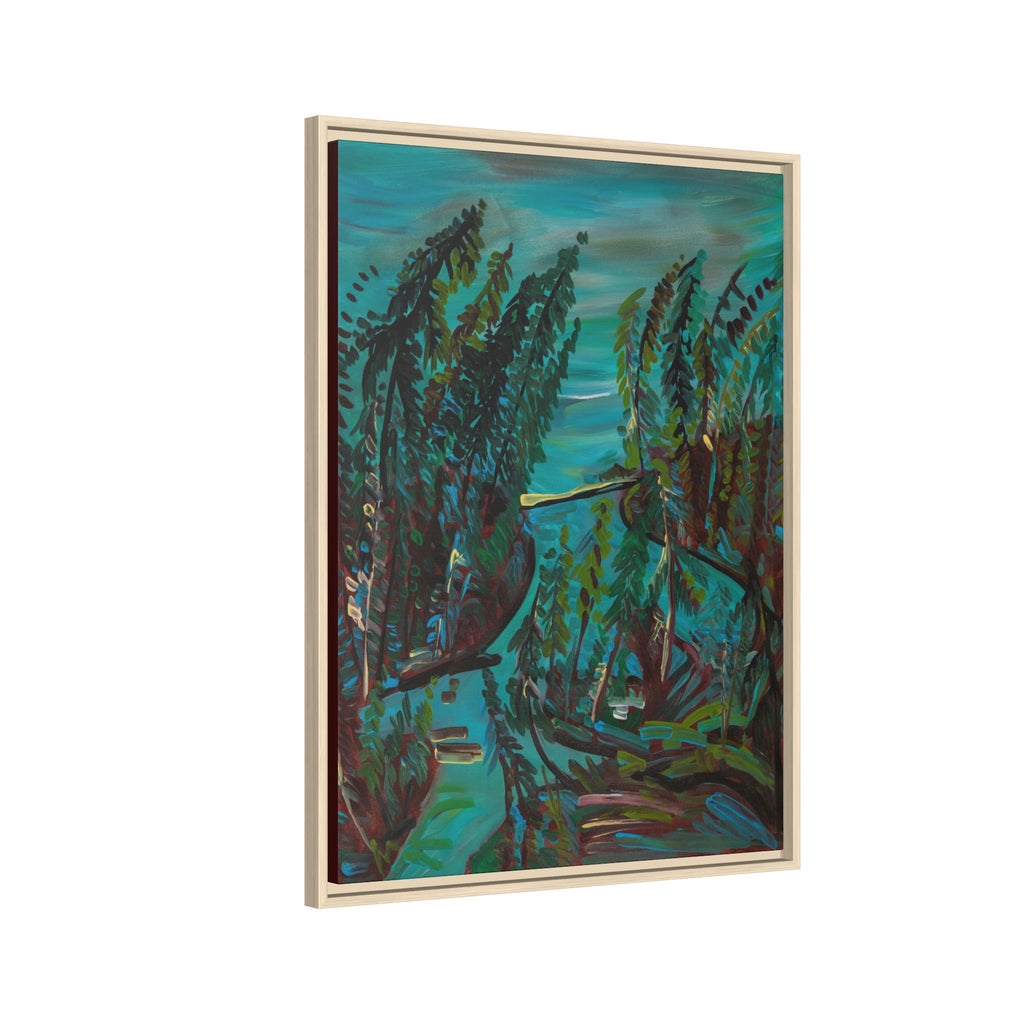 Teal Forest River — Framed Matte Canvas Wall Art