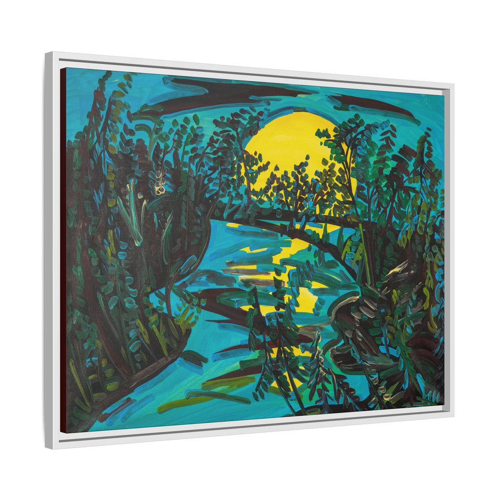 Framed Matte Canvas: Moonlit River Landscape Wall Art — Vibrant Nature Print