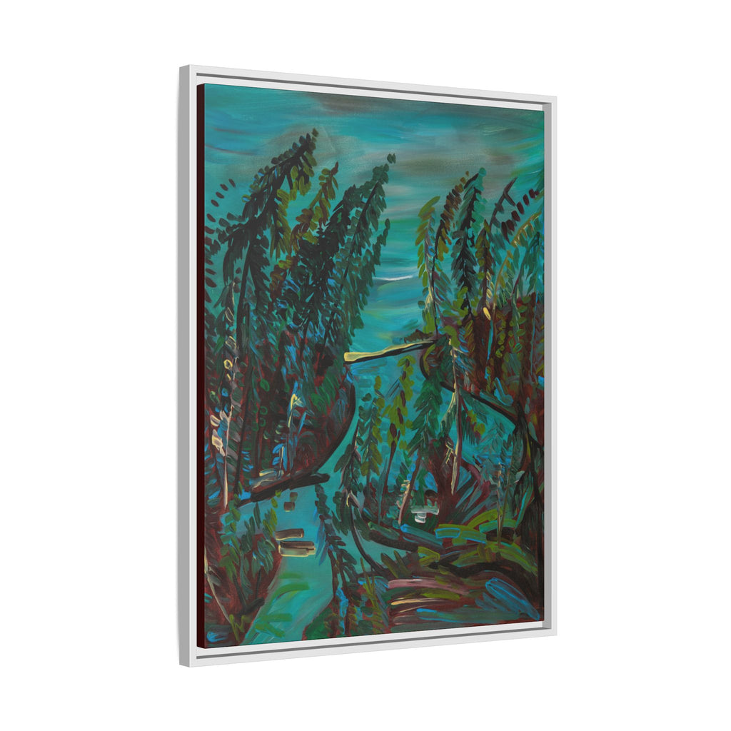 Teal Forest River — Framed Matte Canvas Wall Art