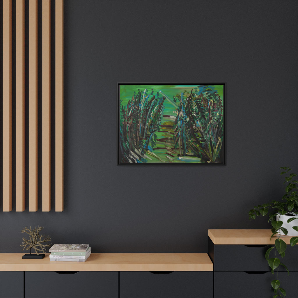 Framed Abstract Green Landscape Canvas Print