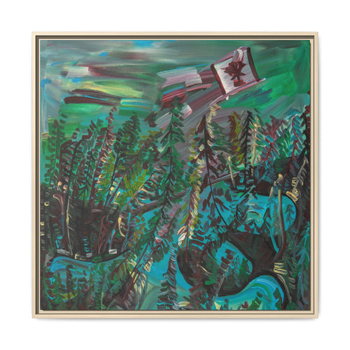 #103 Boreal Hotelier Framed Matte Canvas Print — Canadian Forest Flag Landscape