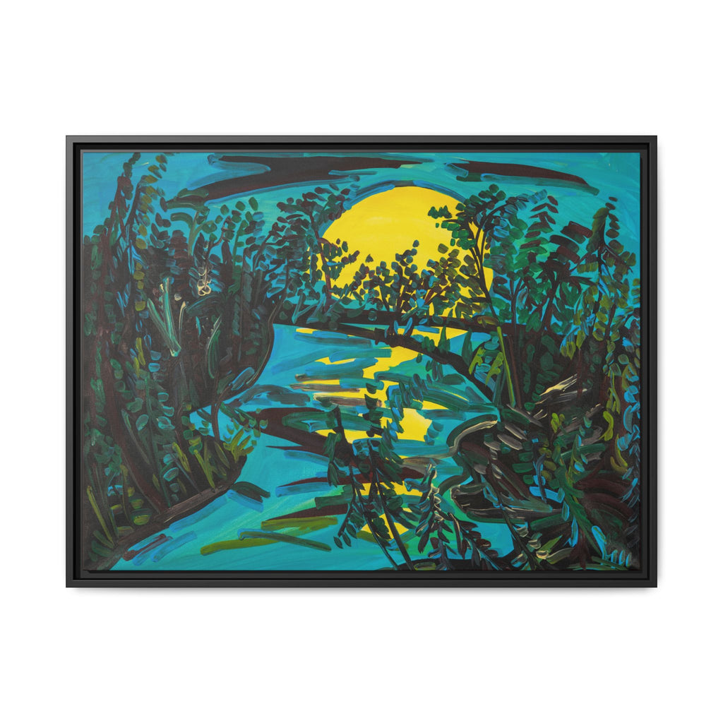 Framed Matte Canvas: Moonlit River Landscape Wall Art — Vibrant Nature Print