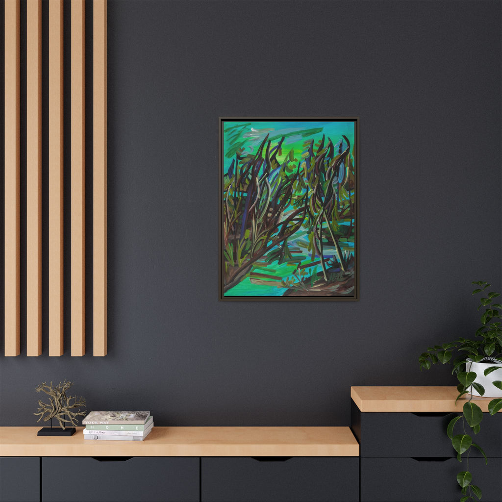 Framed Matte Canvas Art - Abstract Green Willow Landscape