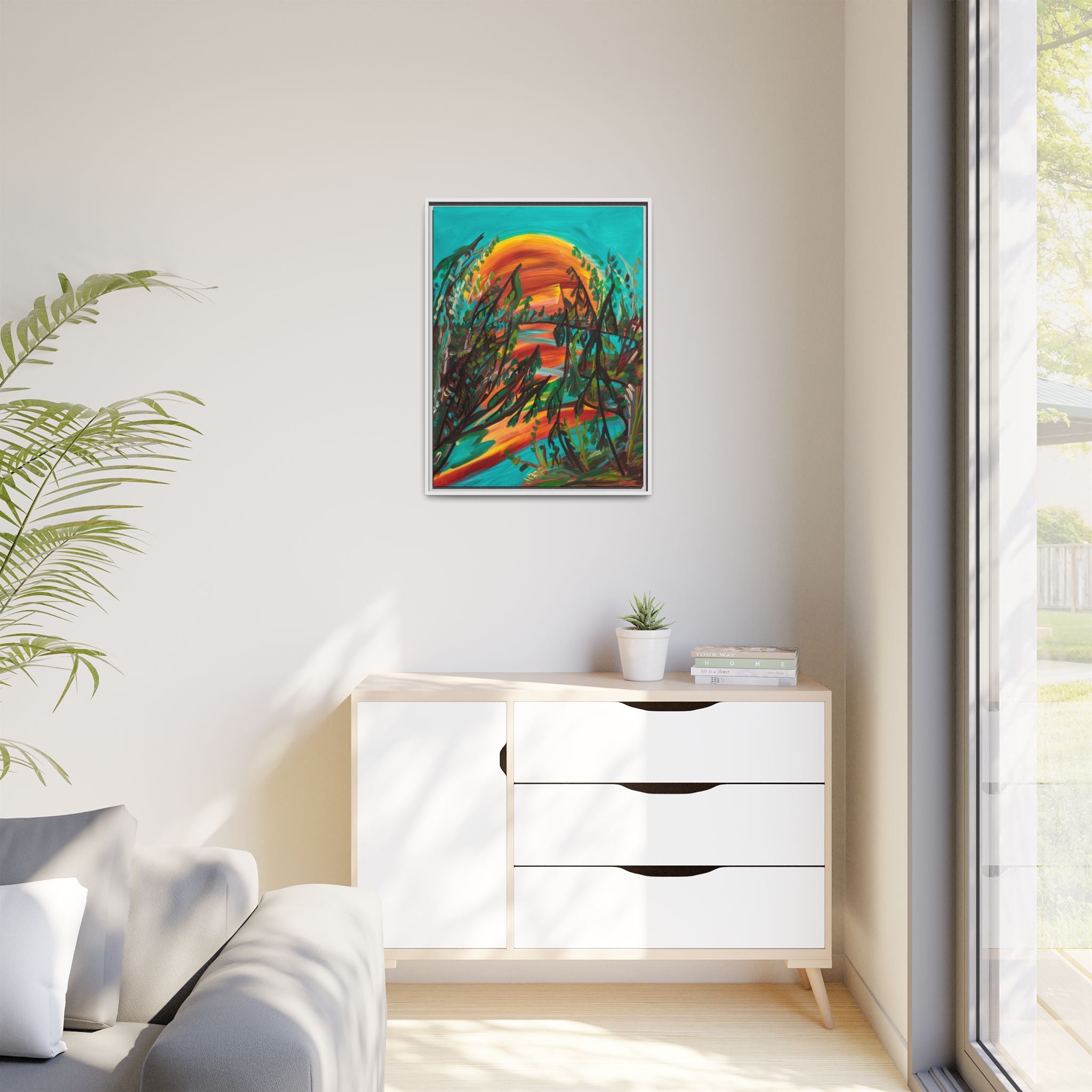 Framed Matte Canvas – Vibrant Abstract Sunset Landscape