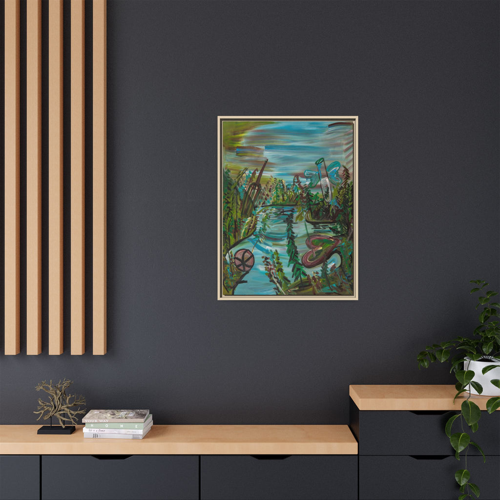 Framed Matte Canvas: Colorful Abstract River Landscape Art Print