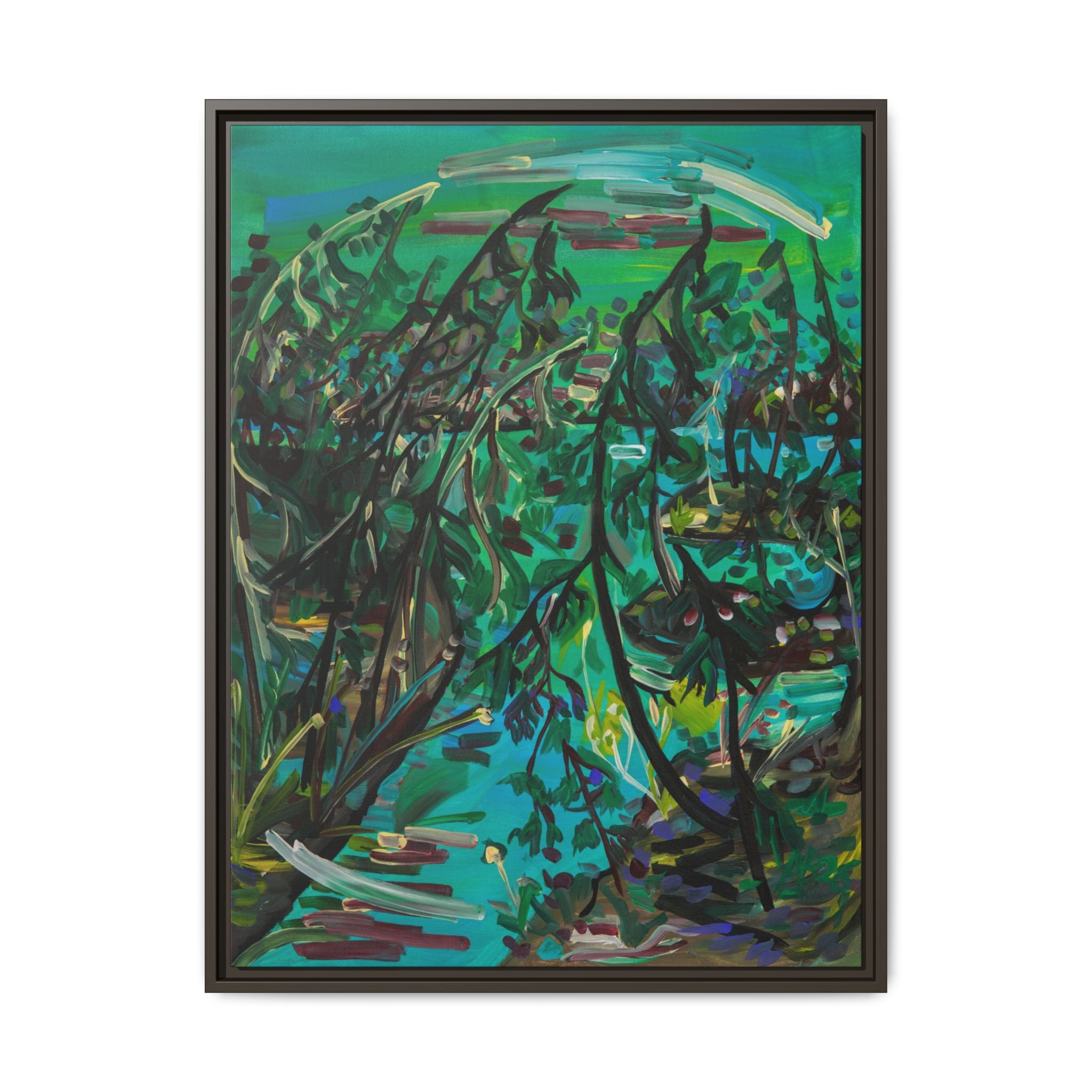 Framed Abstract Green Canvas Print — Lush Botanical Wall Art