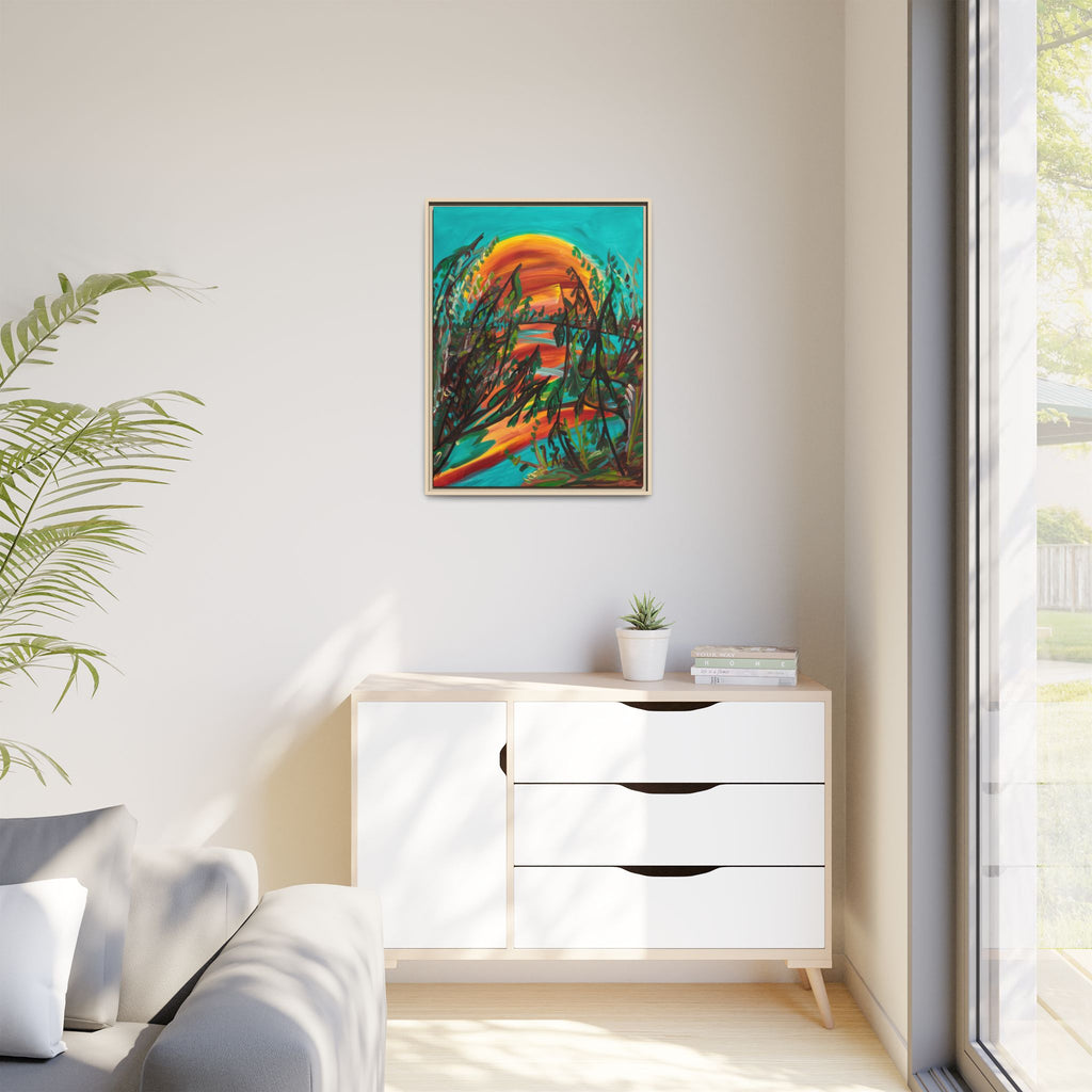 Framed Matte Canvas – Vibrant Abstract Sunset Landscape