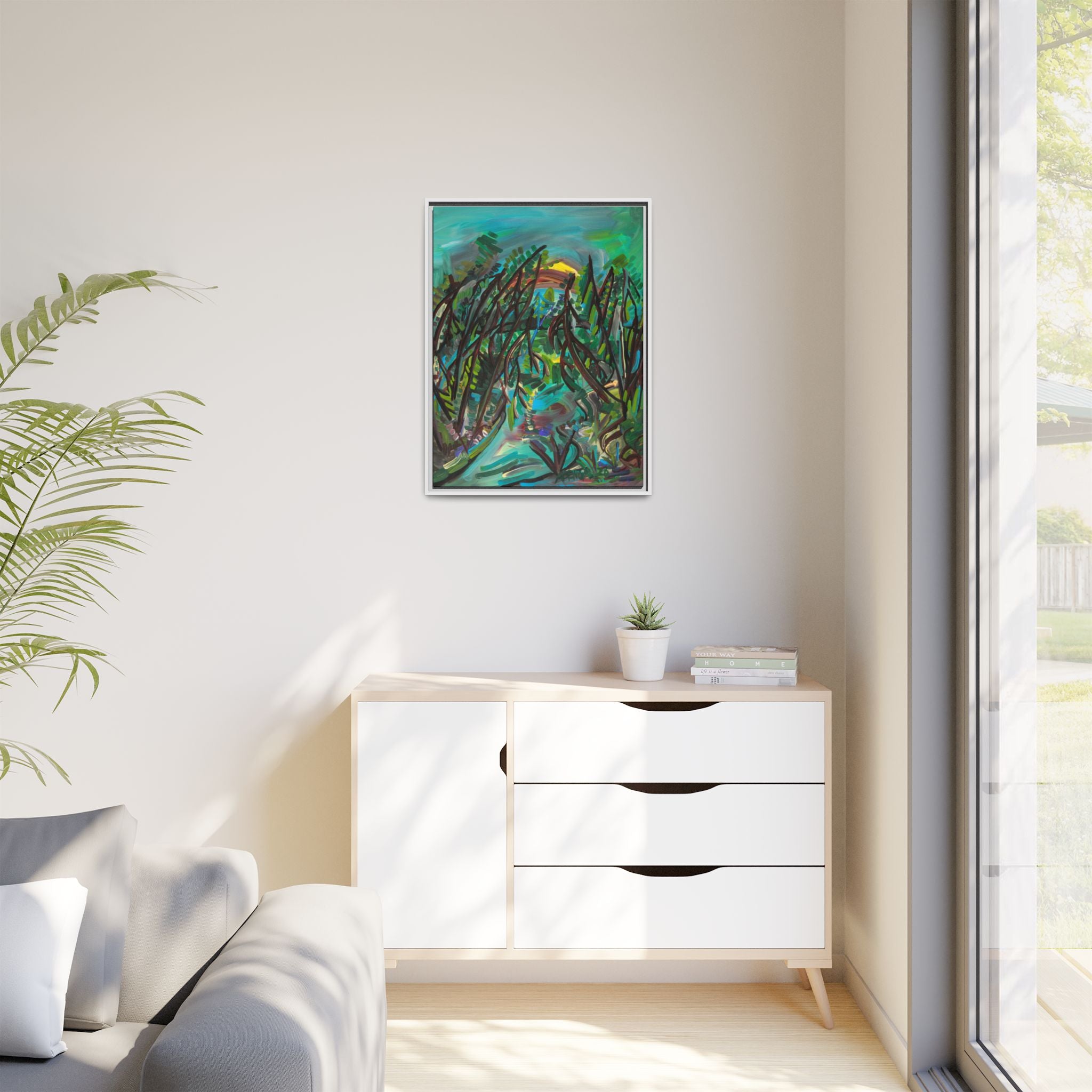 Framed Matte Canvas Art - Abstract Tropical Pathway (Multi-Color)