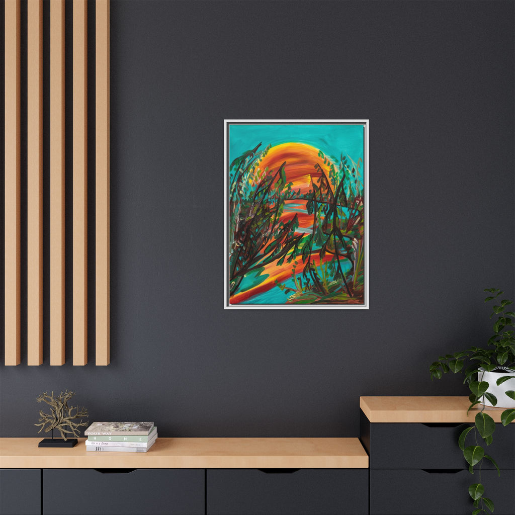 Framed Matte Canvas – Vibrant Abstract Sunset Landscape
