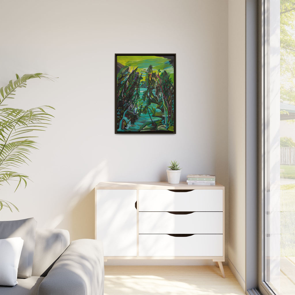 Abstract Green Forest Matte Framed Canvas — Lush Landscape Wall Art