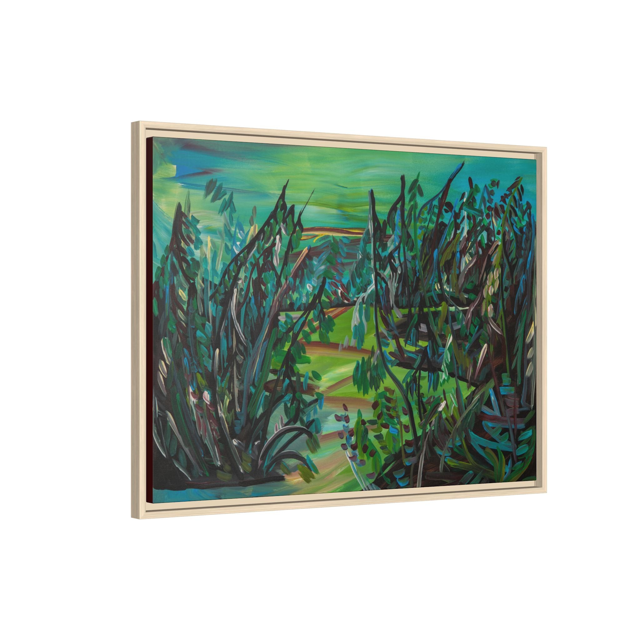 Framed Matte Canvas - Lush Green Abstract Landscape Art