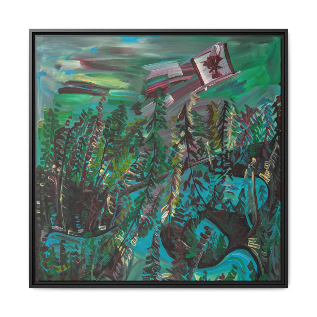 Framed Matte Canvas Print — Canadian Forest Flag Landscape