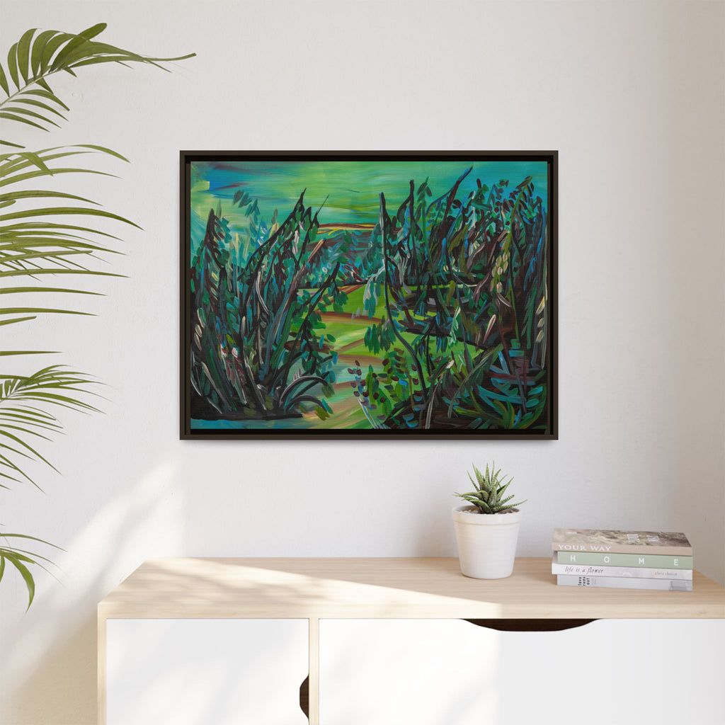 Framed Matte Canvas - Lush Green Abstract Landscape Art
