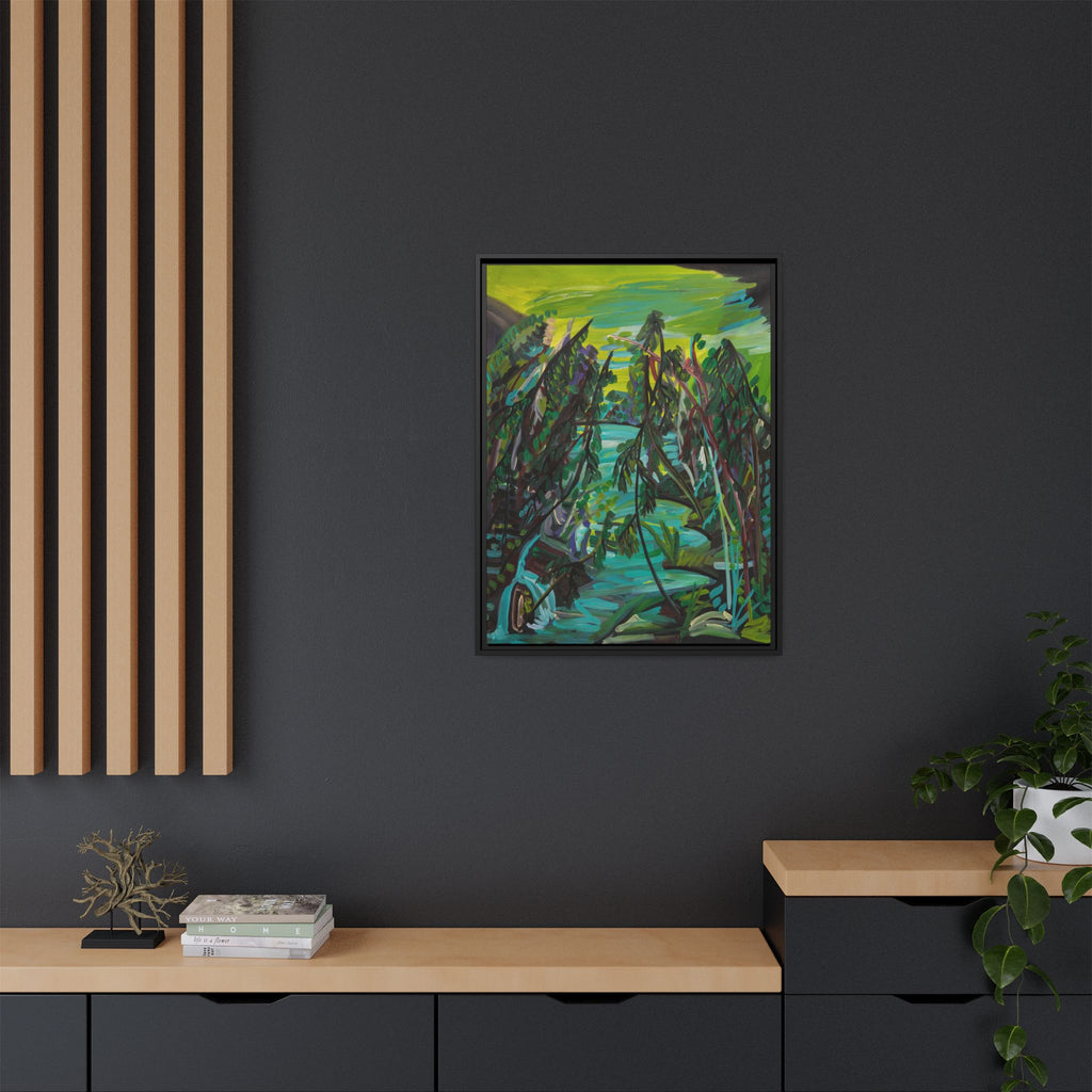 Abstract Green Forest Matte Framed Canvas — Lush Landscape Wall Art