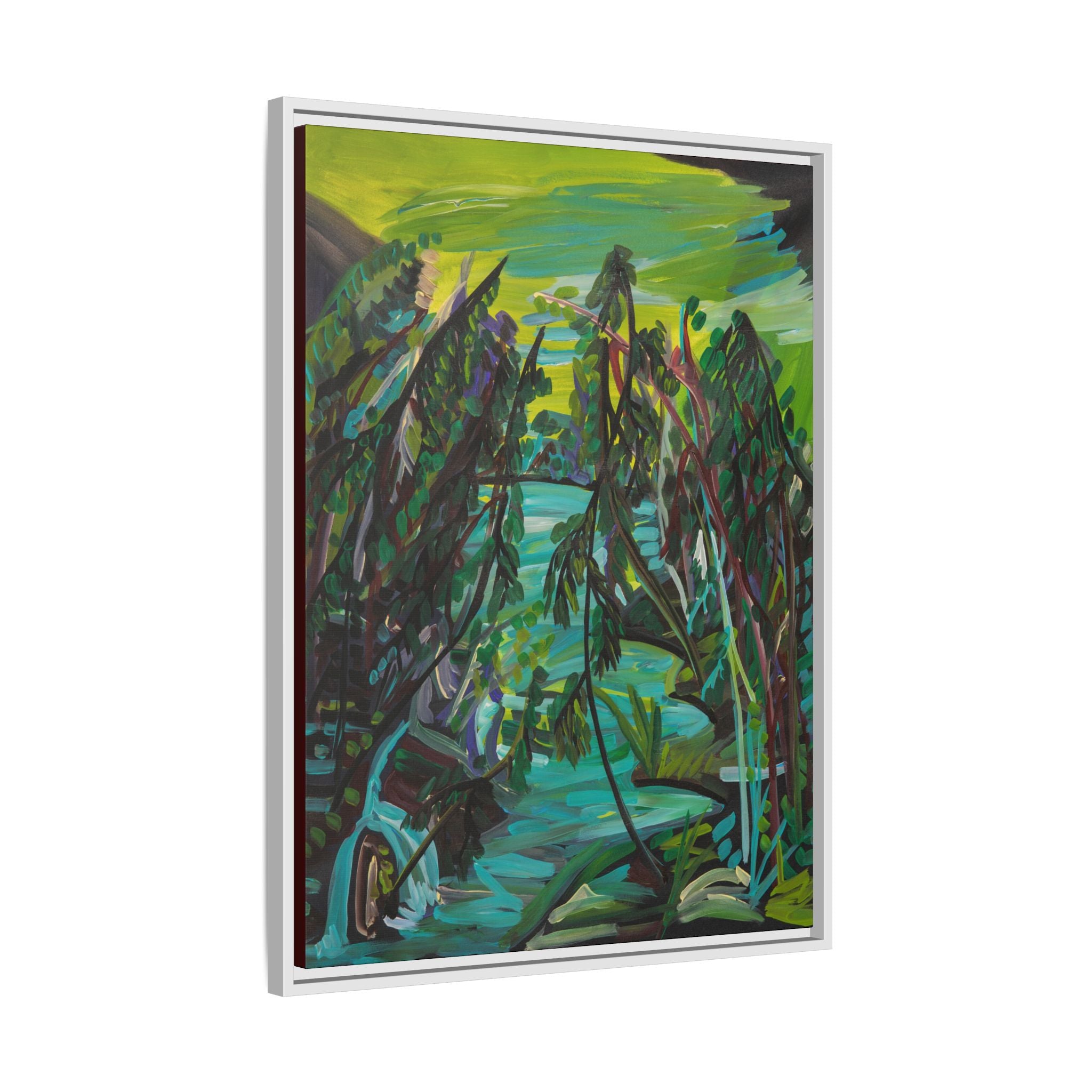 Abstract Green Forest Matte Framed Canvas — Lush Landscape Wall Art