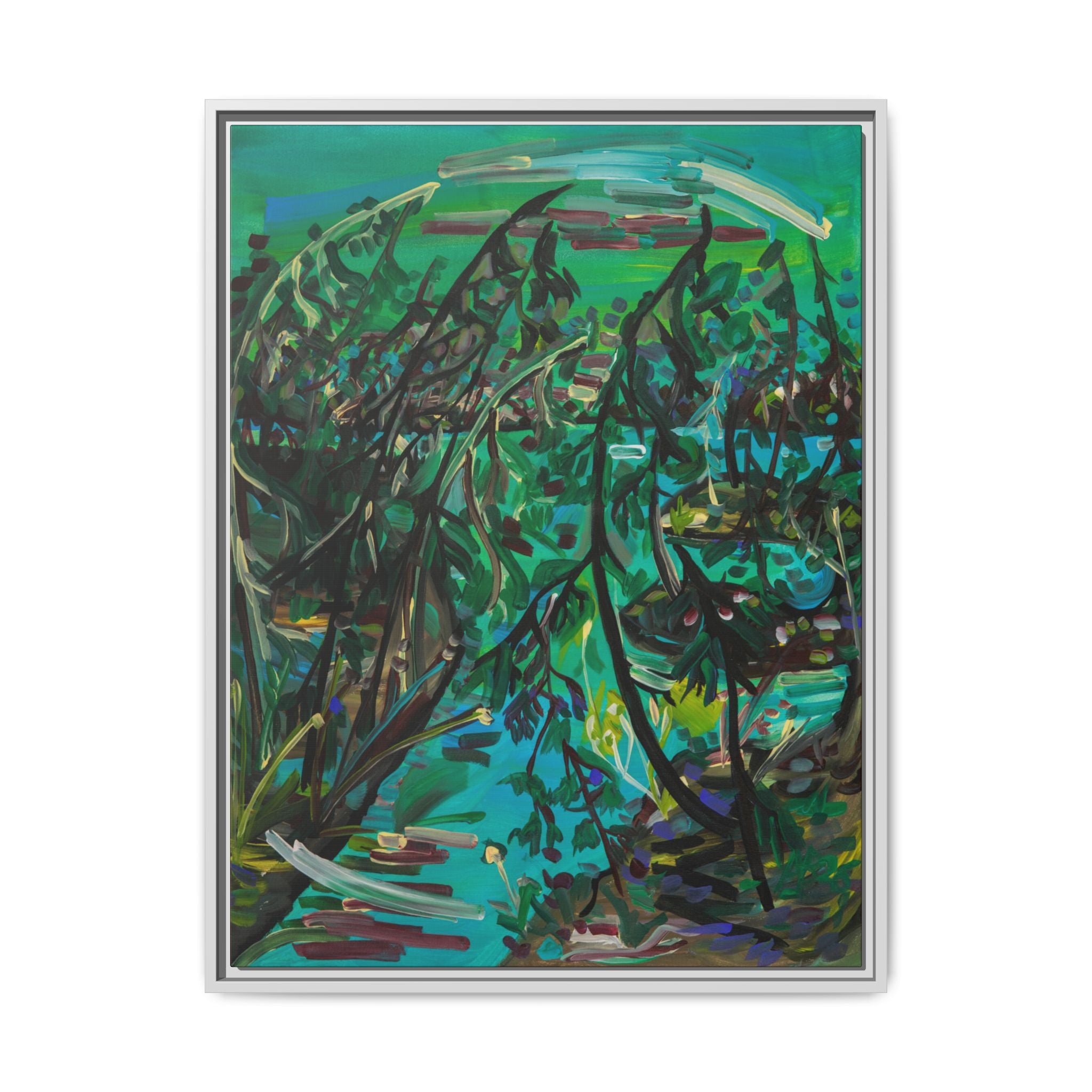 Framed Abstract Green Canvas Print — Lush Botanical Wall Art