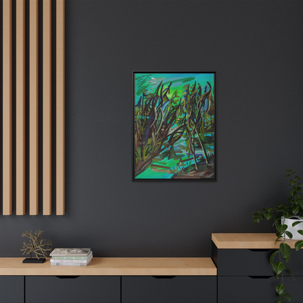 Framed Matte Canvas Art - Abstract Green Willow Landscape