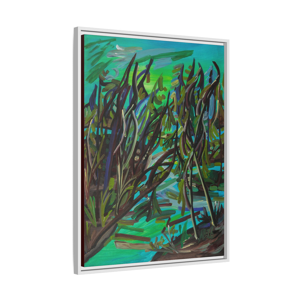 Framed Matte Canvas Art - Abstract Green Willow Landscape