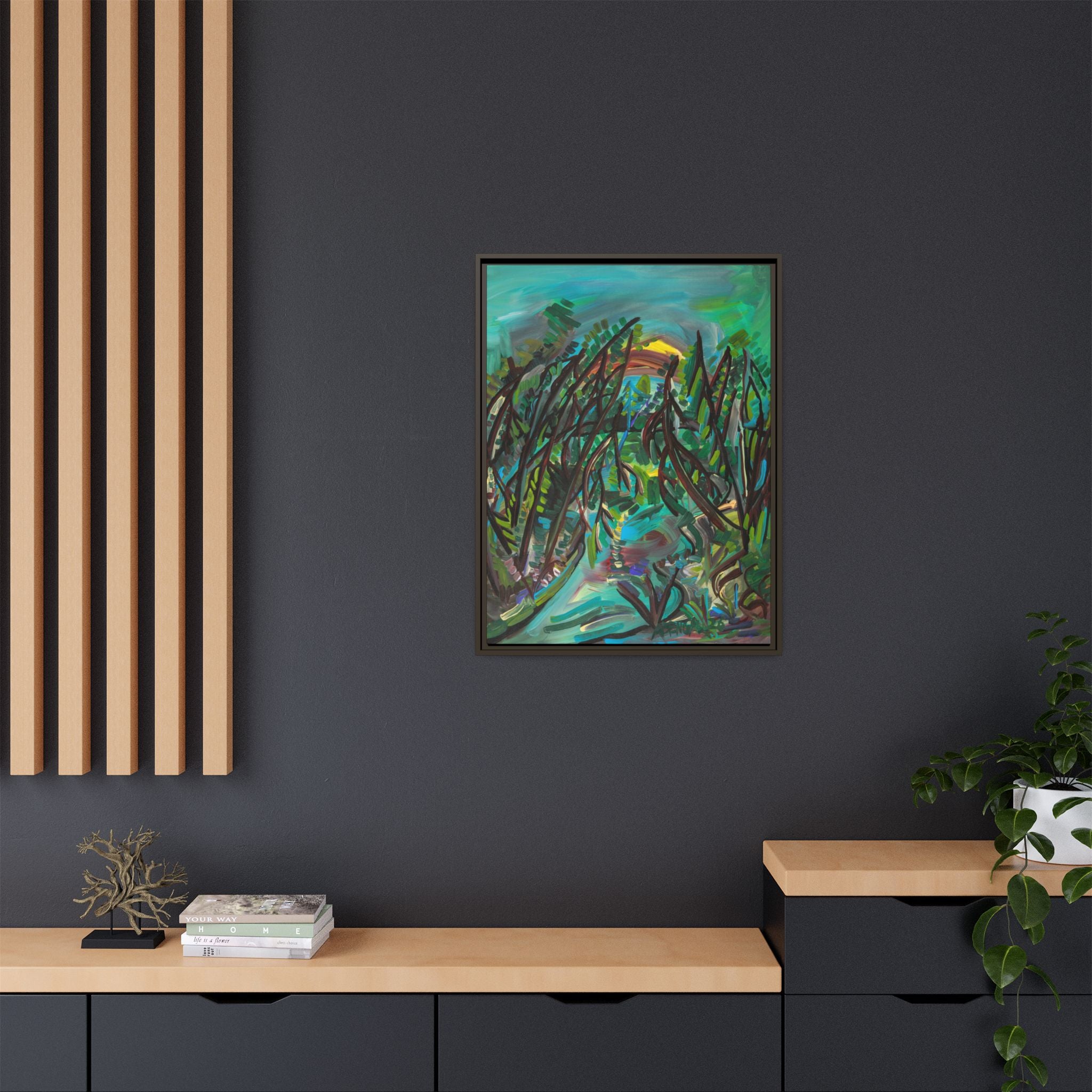 Framed Matte Canvas Art - Abstract Tropical Pathway (Multi-Color)