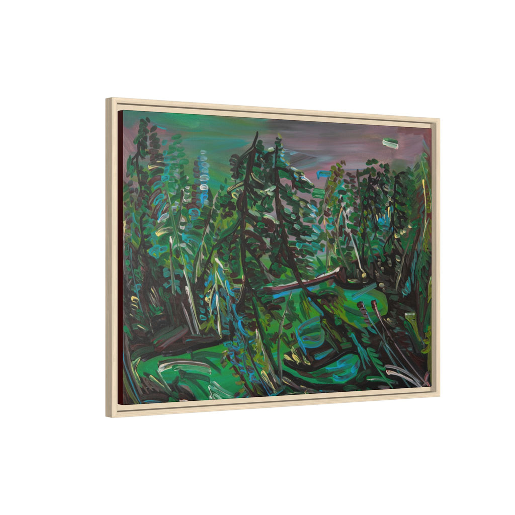 Framed Matte Canvas Print — Abstract Green Forest Landscape