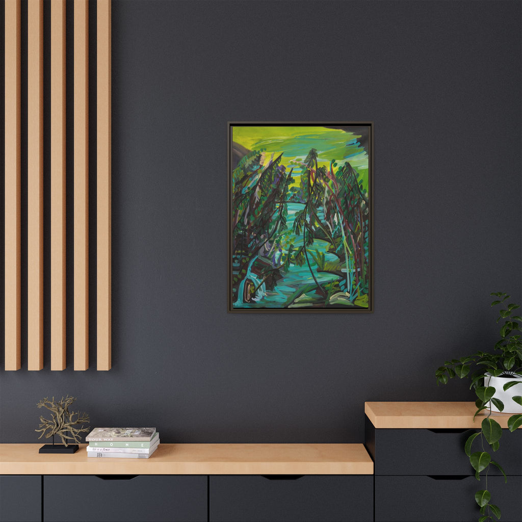 Abstract Green Forest Matte Framed Canvas — Lush Landscape Wall Art