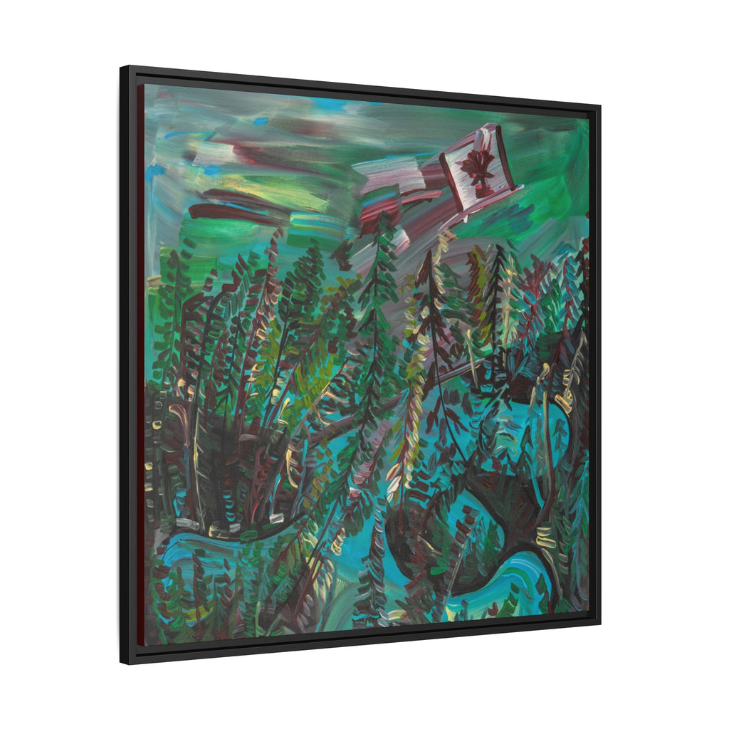 Framed Matte Canvas Print — Canadian Forest Flag Landscape