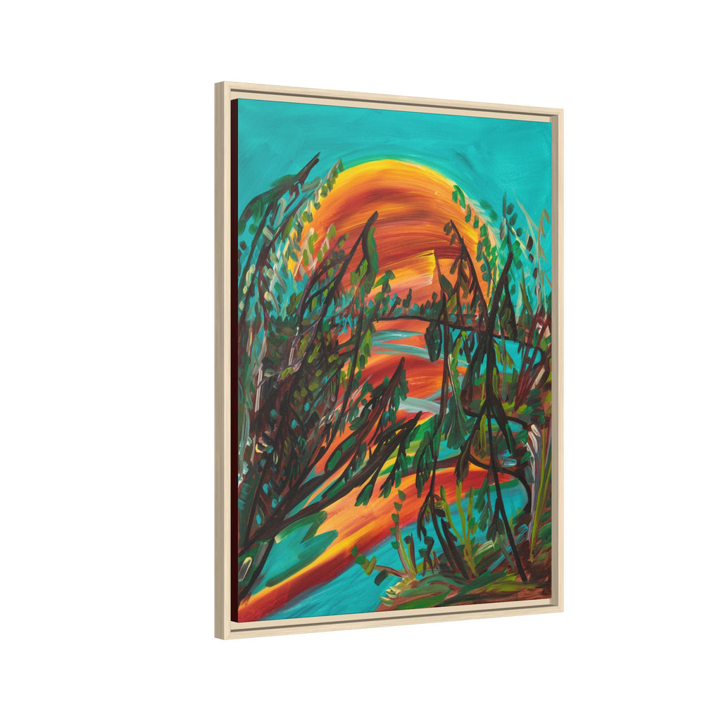 Framed Matte Canvas – Vibrant Abstract Sunset Landscape