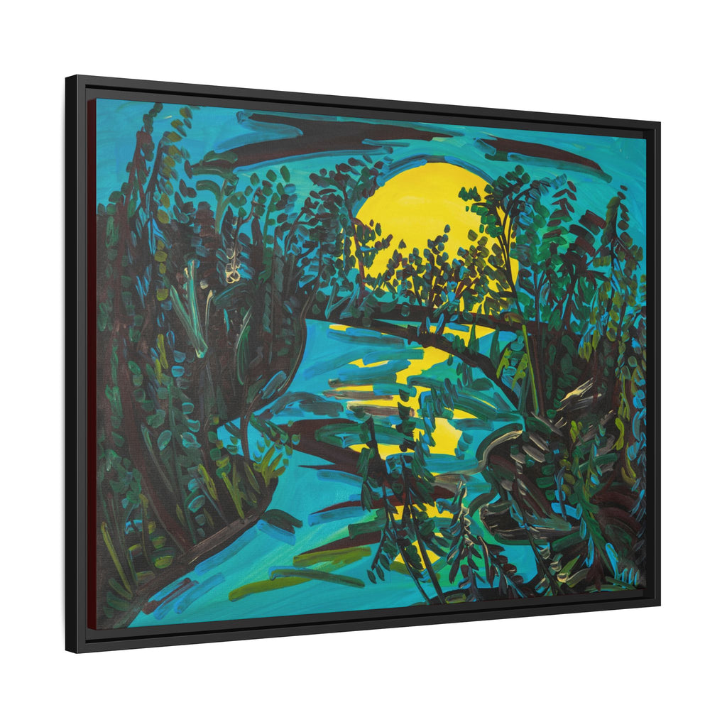 Framed Matte Canvas: Moonlit River Landscape Wall Art — Vibrant Nature Print