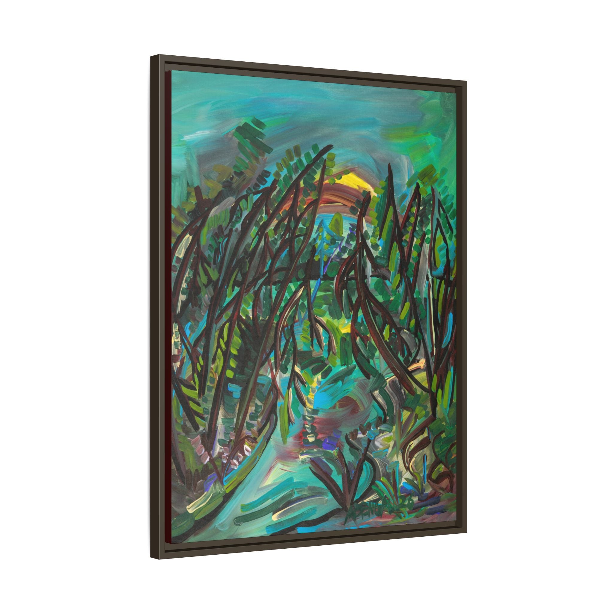 Framed Matte Canvas Art - Abstract Tropical Pathway (Multi-Color)