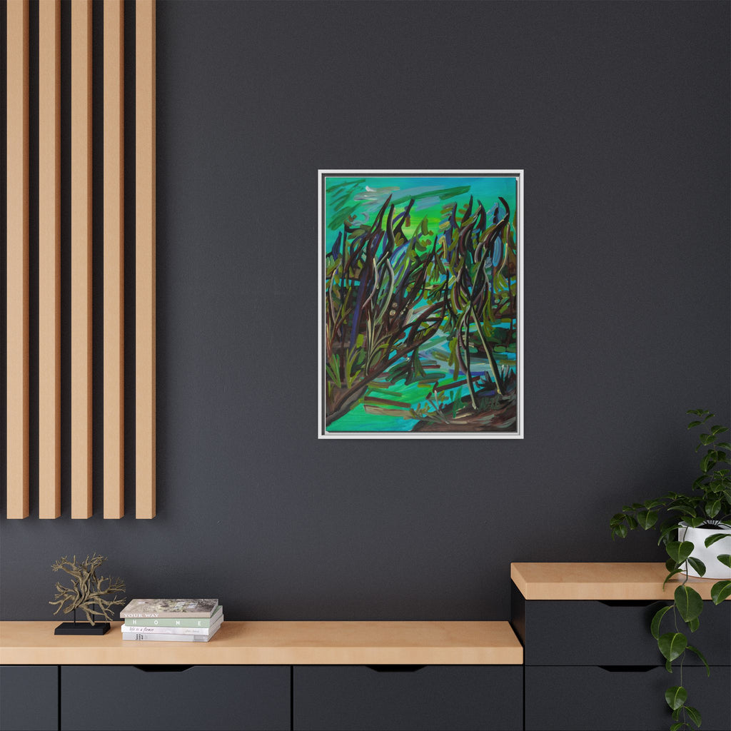 Framed Matte Canvas Art - Abstract Green Willow Landscape