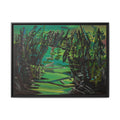 Framed Matte Canvas – Green Woodland Stream Landscape Wall Art