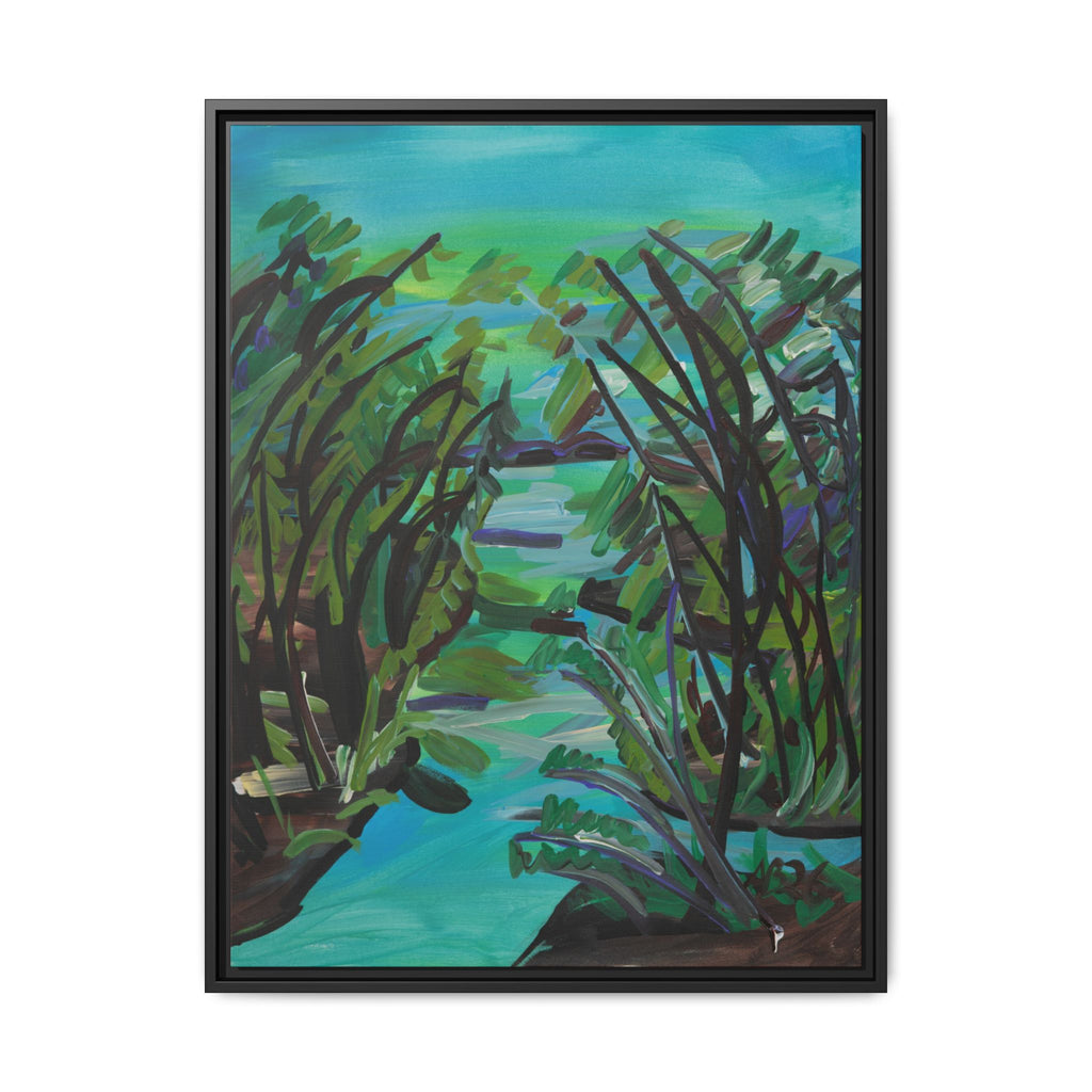 Framed Matte Canvas Print — Serene Blue-Green Wetland Landscape