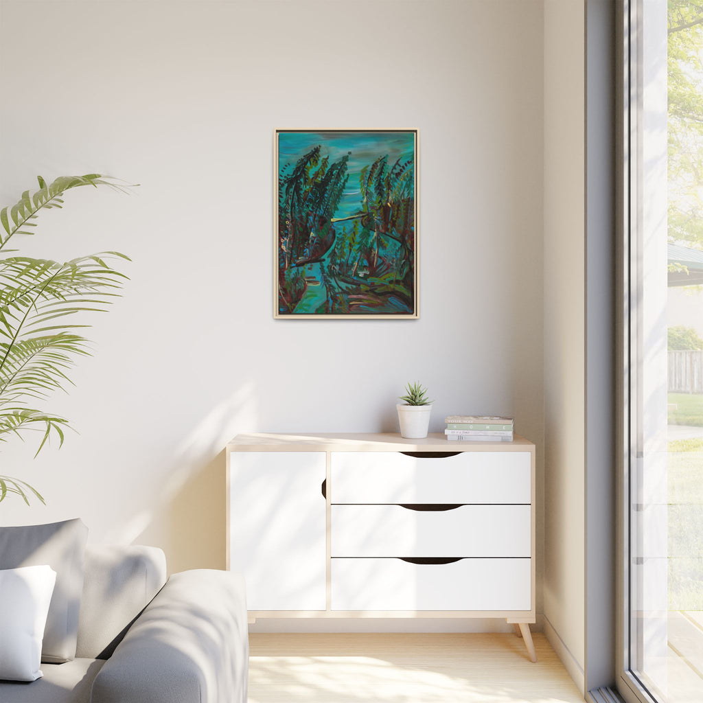 Teal Forest River — Framed Matte Canvas Wall Art