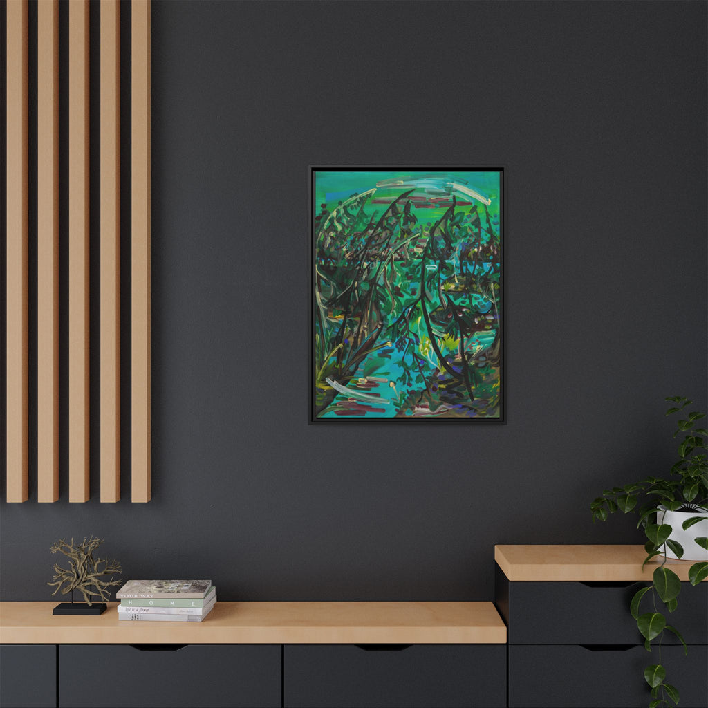 Framed Abstract Green Canvas Print — Lush Botanical Wall Art